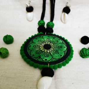Handcrafted Necklaces with Earrings Beautifully Designed with Cloth and Fabric Work