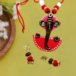 Handcrafted Necklaces with Earrings Beautifully Designed with Devine Ganesh Idol and Stitching Work