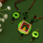 Handcrafted Necklaces with Earrings Beautifully Designed with Stitching on Cloth and Fabric Work