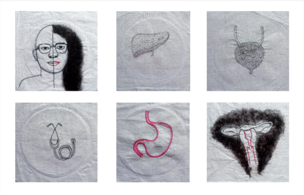 UNTITLED - HAIR & THREAD STITCH ON CLOTH - AYESHA SULTANA