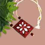 Handcrafted Necklace with Beautiful Fabric Art Work and Rudraksha