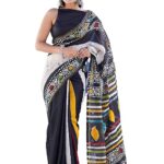 Women's Cotton Linen Hand Block Printed Saree With Regular Fit Blouse