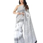 Women's Hand Block Printed Cotton Saree With Blouse Piece
