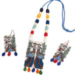 Madhubani Handpainted Necklace with Earring set | Handmade Fabric Jewellery Set