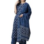 Women's Cotton Printed Straight Kurta with Palazzos and Dupatta Set