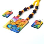Handicraft Canvas Ganesha Painting Digital Style Necklace Set Handmade & Crafted by Artisan Jewellery Set For Women & Girls(Colour-Yellow, Size- Free)