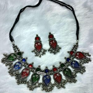 Ethnic Multicolor Meenakari Necklace Earring Set – Boho Tribal Elegance