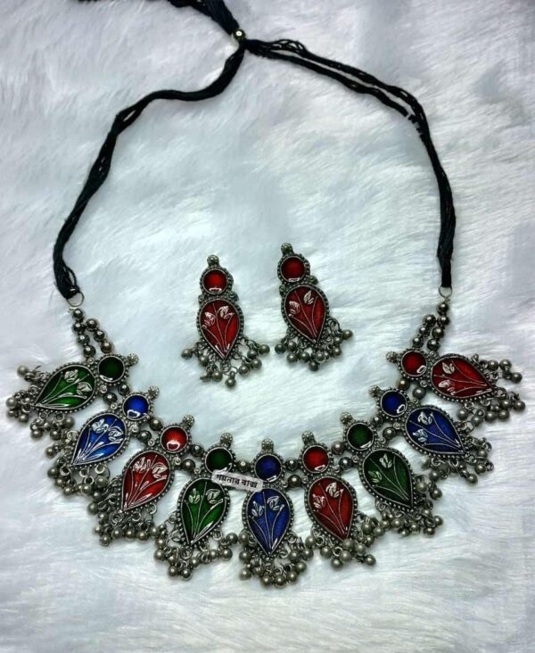 Ethnic Multicolor Meenakari Necklace Earring Set – Boho Tribal Elegance