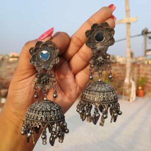 Antique Oxidized Silver Jhumka Earrings