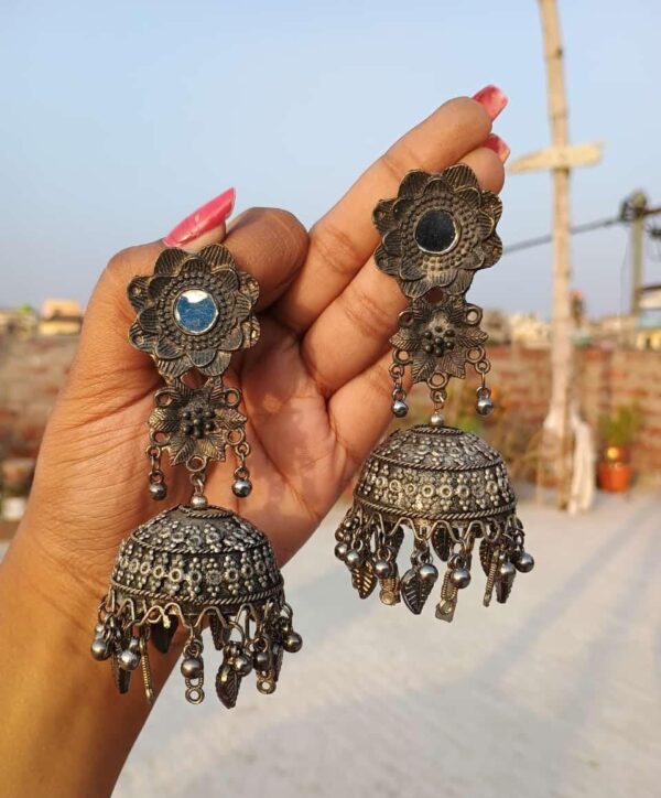 Antique Oxidized Silver Jhumka Earrings