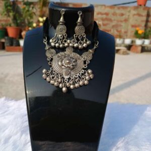 Antique Oxidized Silver Choker Set Necklace and Earrings