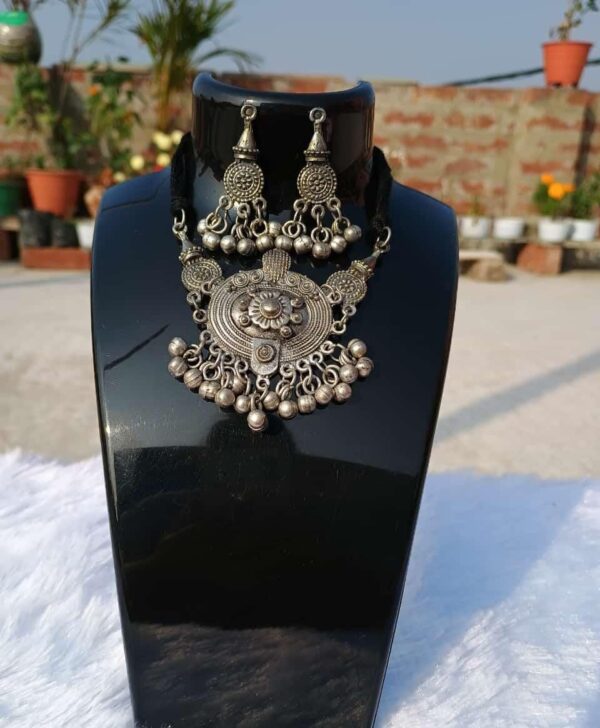 Antique Oxidized Silver Choker Set Necklace and Earrings