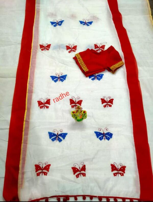 Saraswati Puja Special Saree for Babies - White